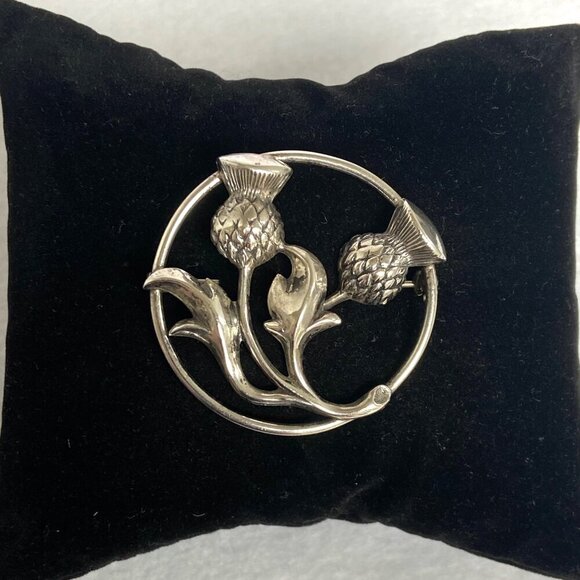 VTG Signed BEAU Sterling Silver 925 1.5" Round Thistle Brooch Flower Brooch - Picture 12 of 16